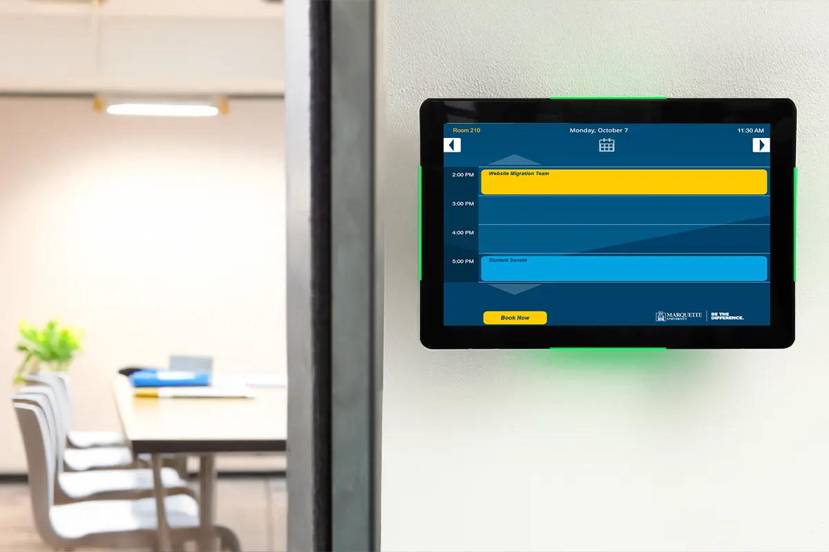 Digital Meeting Room Signs from Visix show schedules, messaging and alerts outside shared spaces