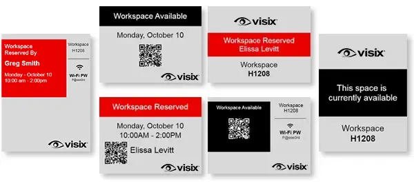 Screen templates for EPS desk signs show availability and reservation information