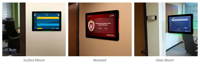 Touch interactive room signs are easy to surface mount, glass mount or recess in walls