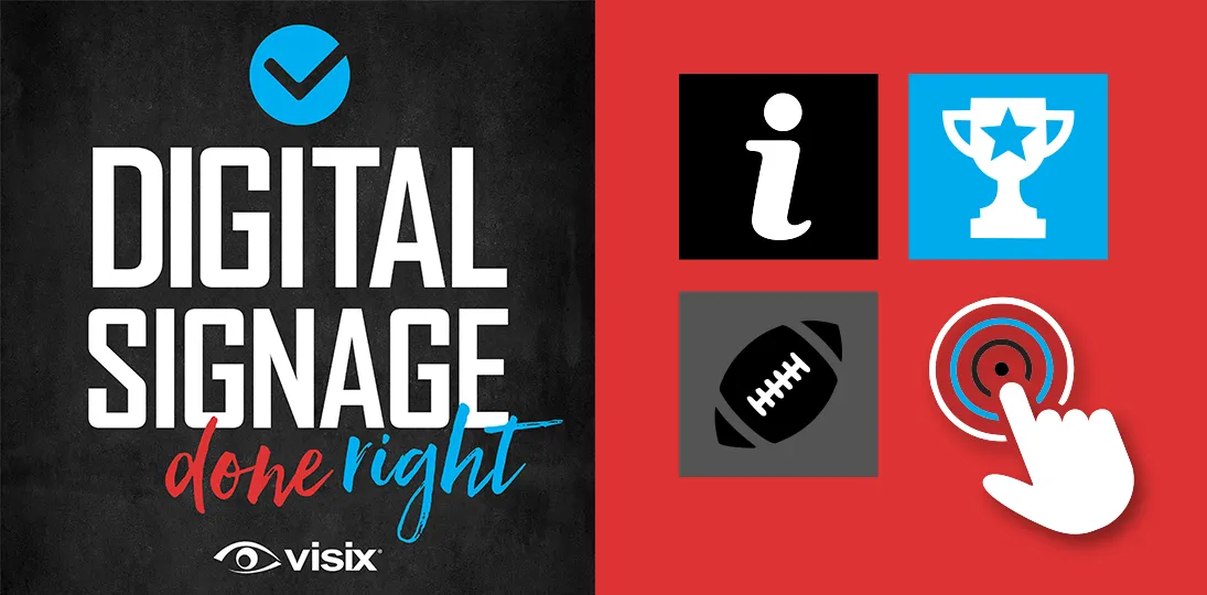 Digital Signage Done Right podcast logo with info kiosk icons